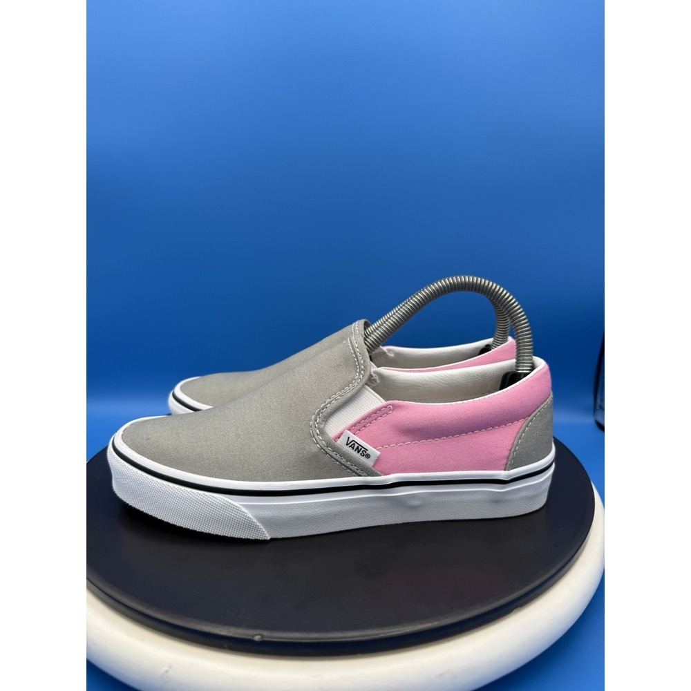 Vans Classic Slip On Women Size 7 Gray Pink Skate Shoes Canvas Sneakers‎ NEW